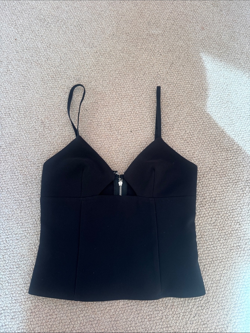 Edikted Black Zip-Front Spaghetti Strap Tank Top